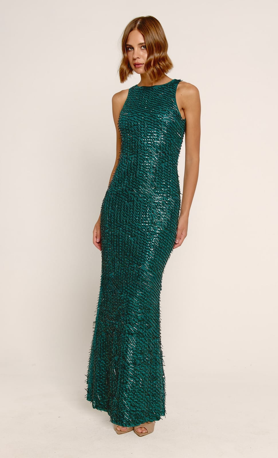 Dark Green Sequin Maxi Dress for Evening Wear Trendy Sequin Outfits