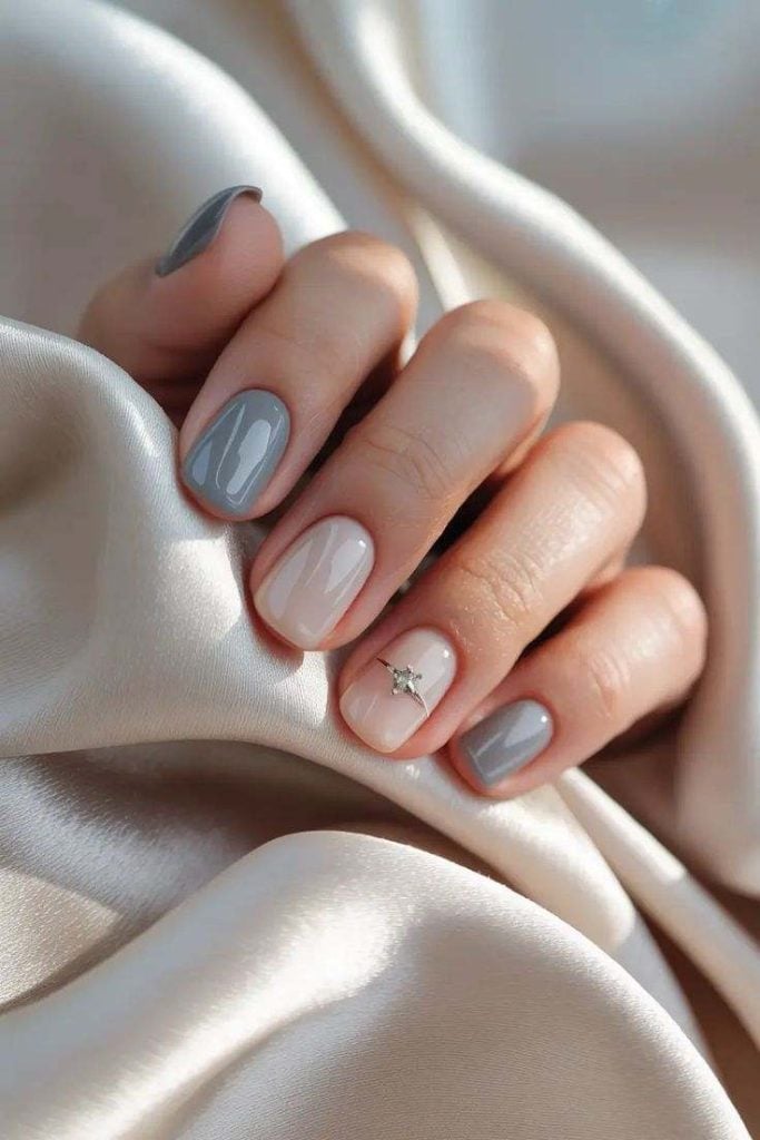 Short Square French Tip Silver Star Nails Short Square French Tip Silver Star Nails — Trendy Short Acrylic Nails