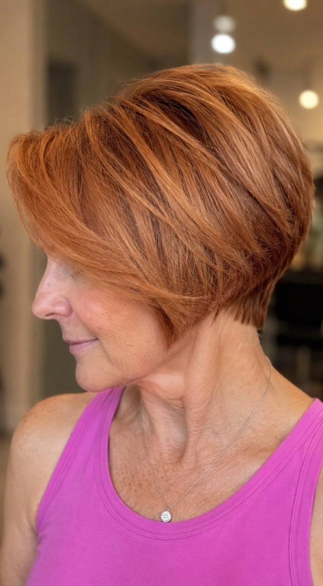 Copper Stacked Bob To The Ear Copper Stacked Bob To The Ear — Trendy Short Bob