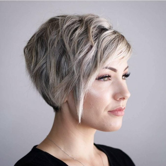 Ash Blonde Pixie Bob With Side Swept Fringe Ash Blonde Pixie Bob With Side Swept Fringe — Trendy Short Bob