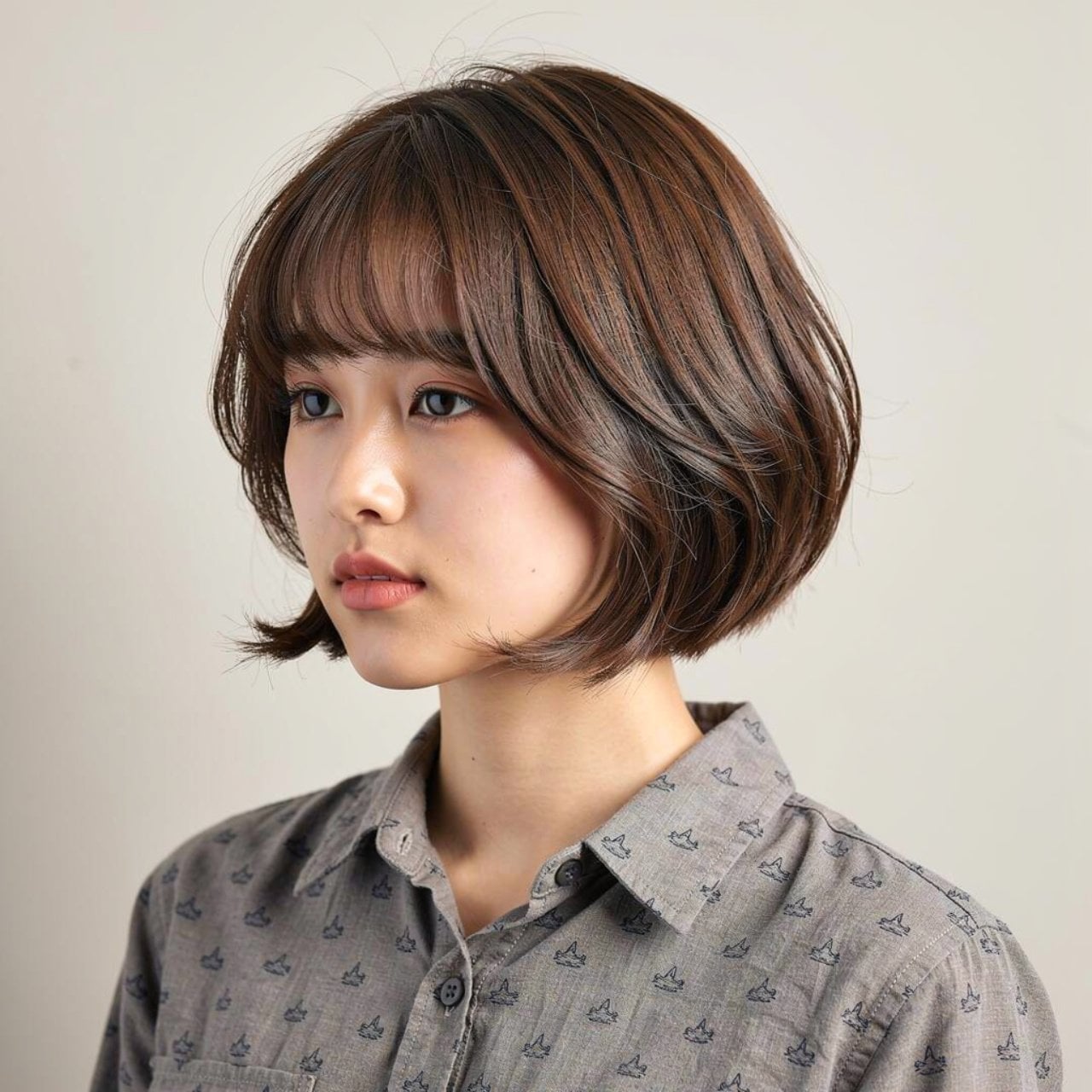 Dark Brown Bob With Sleek Blunt Bangs Dark Brown Bob With Sleek Blunt Bangs — Trendy Short Bob