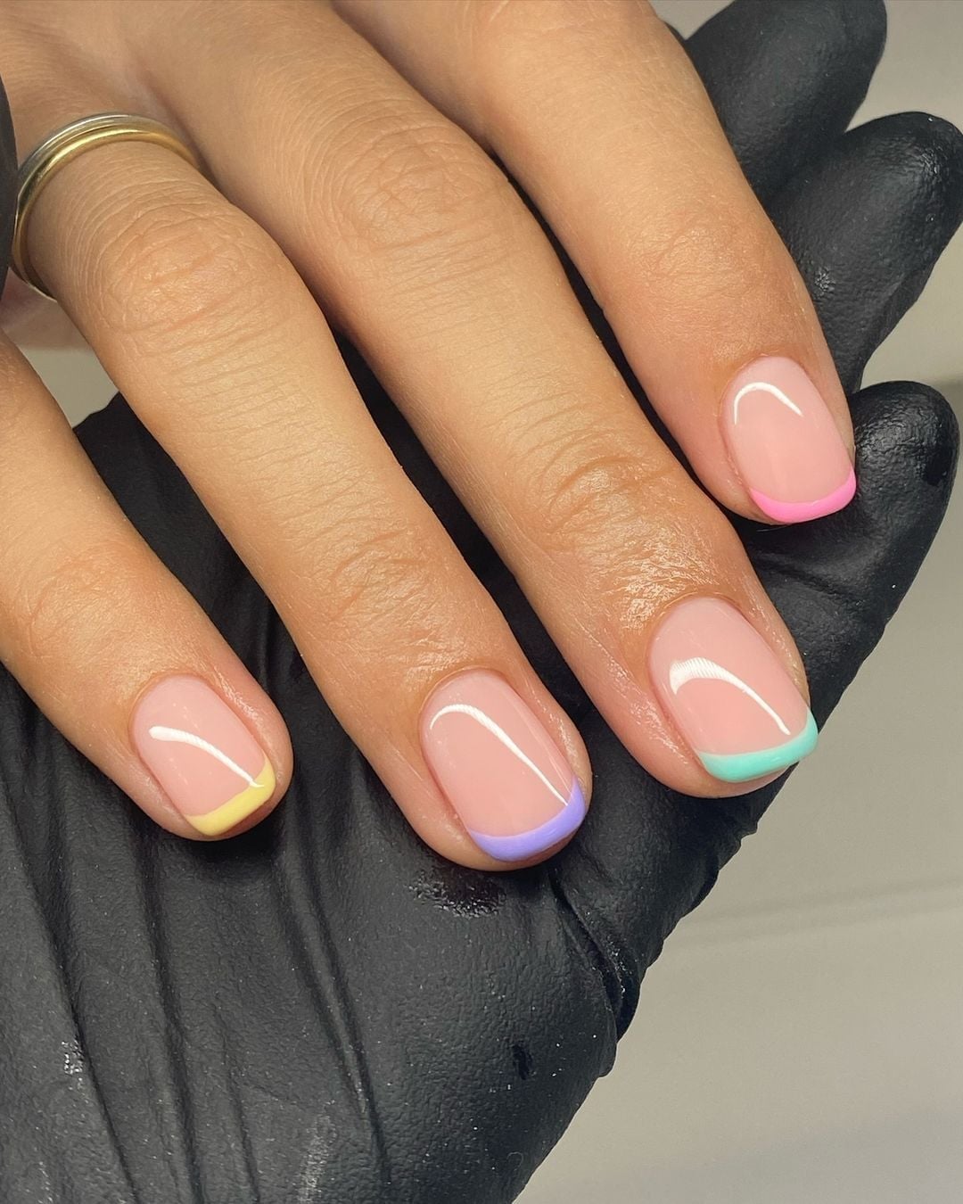 Pastel Multi-Color French Tip Short Square Nails Pastel Multi-Color French Tip Short Square Nails — Trendy Short Gel Nails