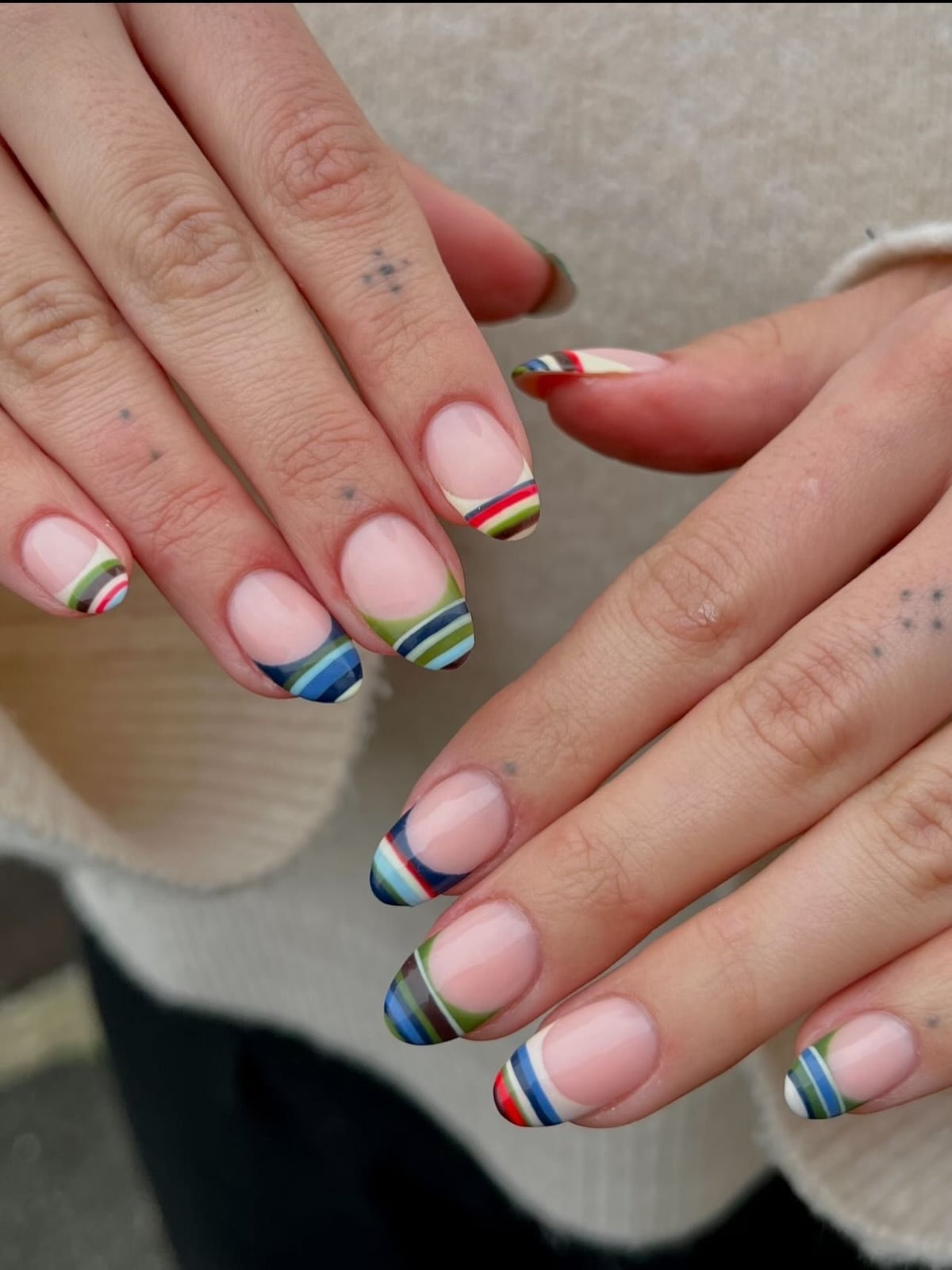 Striped Color French Short Square Nails Striped Color French Short Square Nails — Trendy Short Gel Nails
