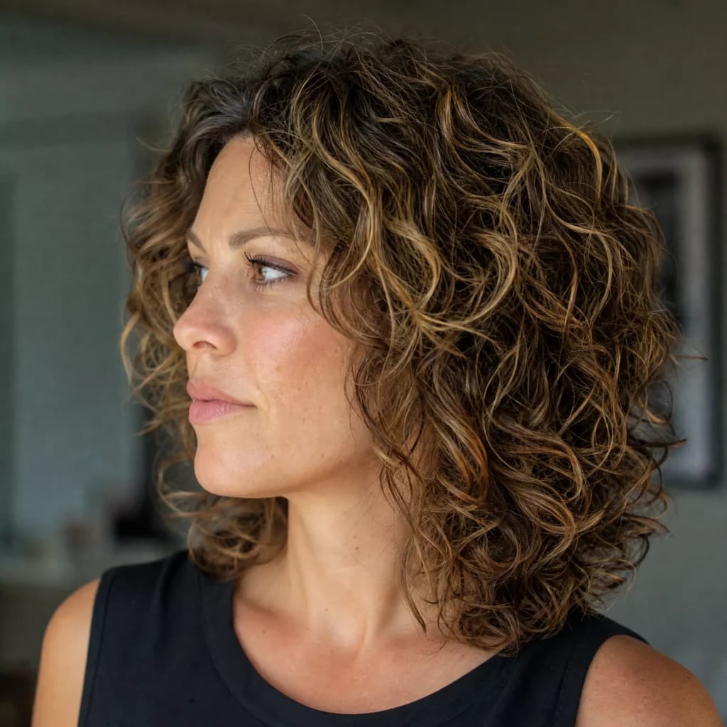 Collarbone Length Textured Curls With Side Part — Trendy Shoulder Length Curly Hair