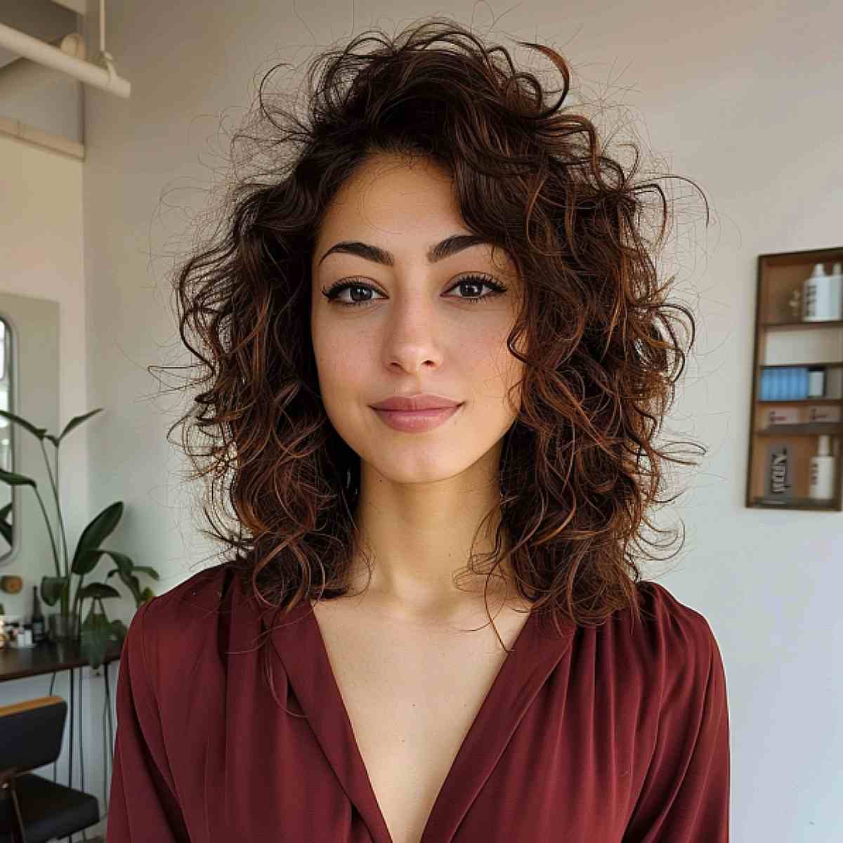 Shoulder Length Blowout With Curtain Bangs — Trendy Shoulder Length Curly Hair