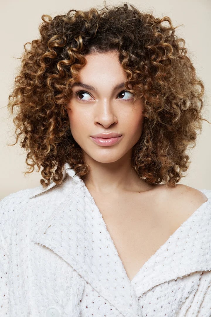 Medium Brown Air-Dried Curls With Highlights — Trendy Shoulder Length Curly Hair