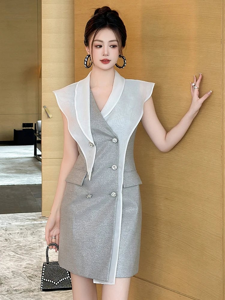 Silver Sleeveless Blazer Dress — Trendy Silver Outfits