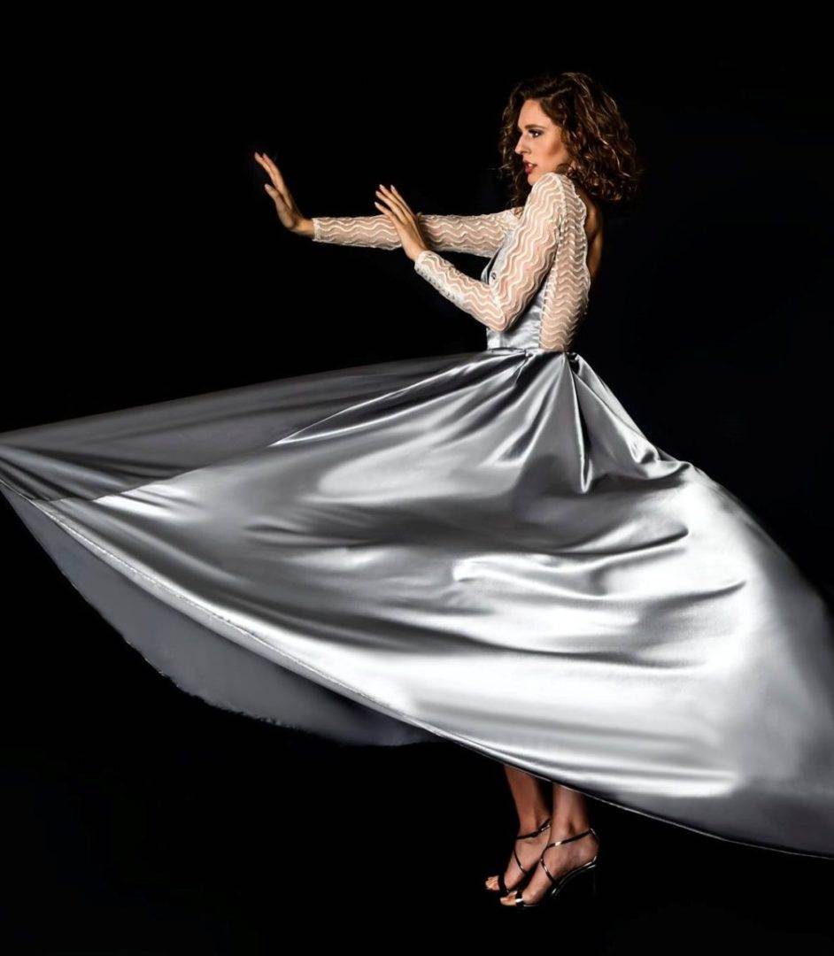 Silver Satin Ball Gown with Lace Top — Trendy Silver Outfits