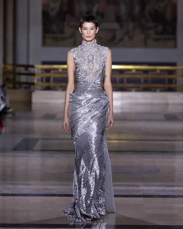 Silver Metallic Column Gown — Trendy Silver Outfits