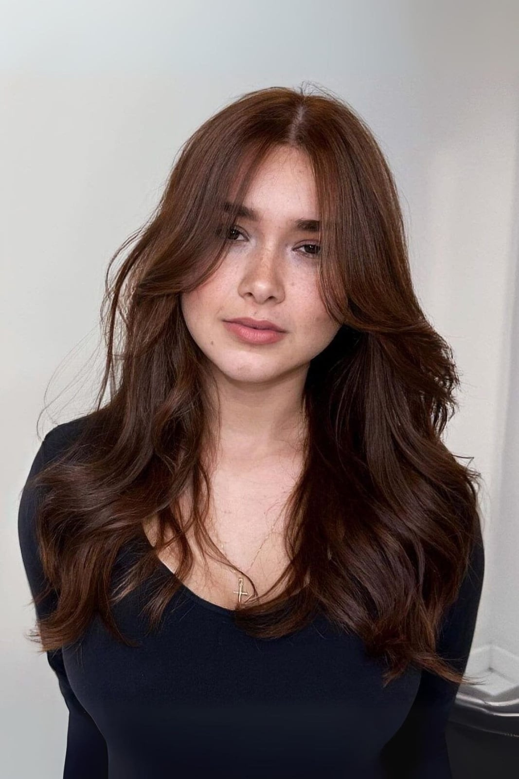 Collarbone Layers With Soft Curtain Bangs Collarbone Layers With Soft Curtain Bangs — Trendy Sleek Hairstyles