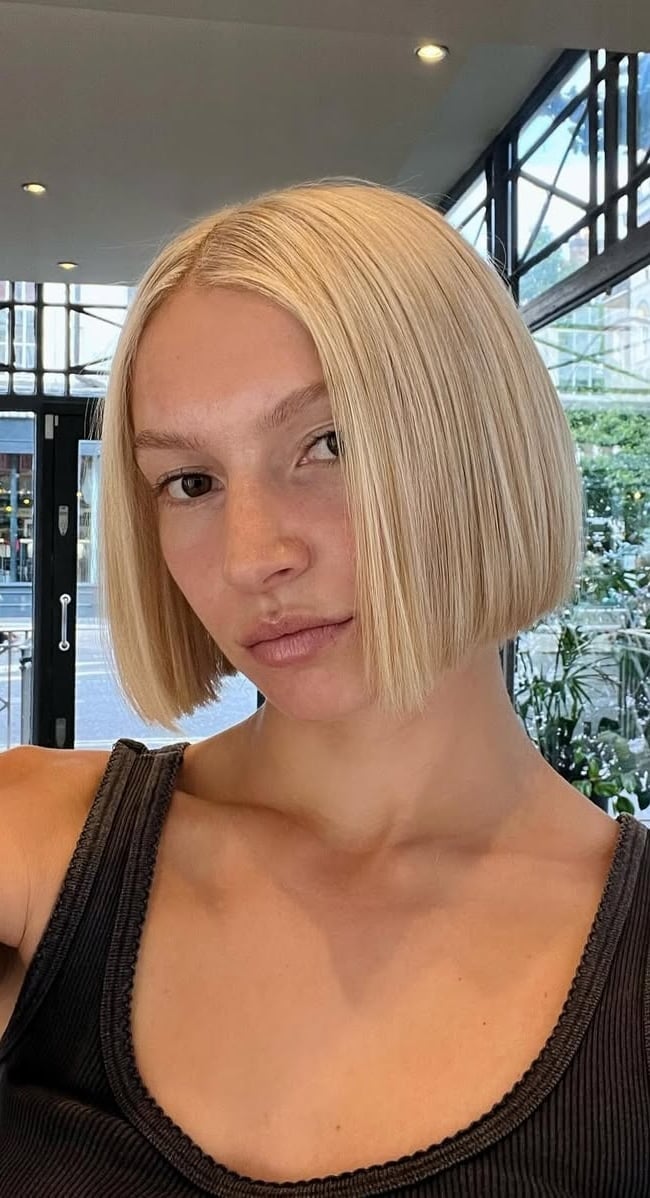 Sleek Ash Blonde Blunt Bob Sleek Ash Blonde Blunt Bob — Trendy Sleek Hairstyles