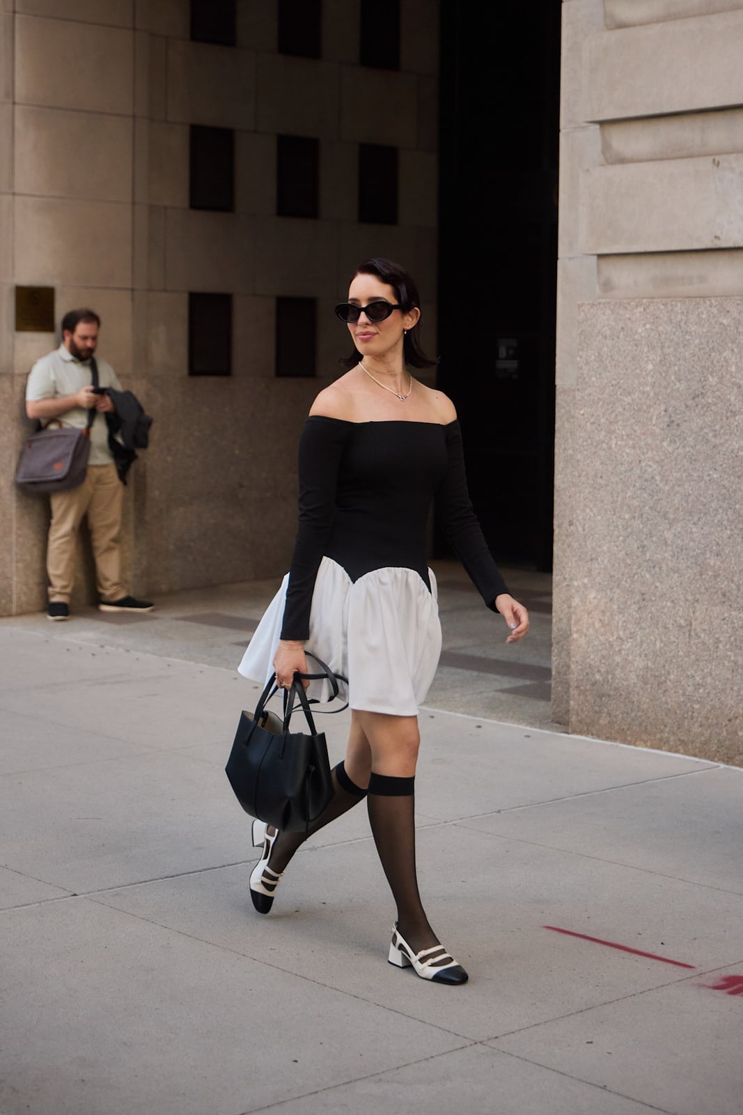 Black Knee-High Socks with Spectator Shoes — Trendy Socks Outfits