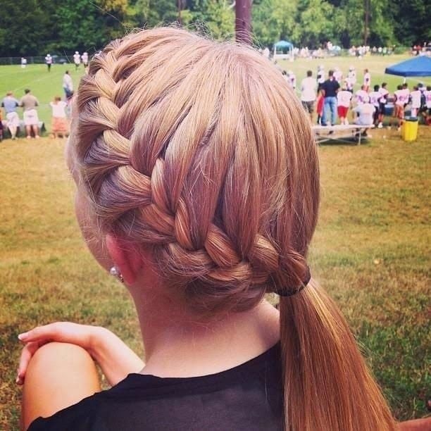 Shoulder Dutch Braid Into Ponytail With Blonde With Highlights — Trendy Softball Hair