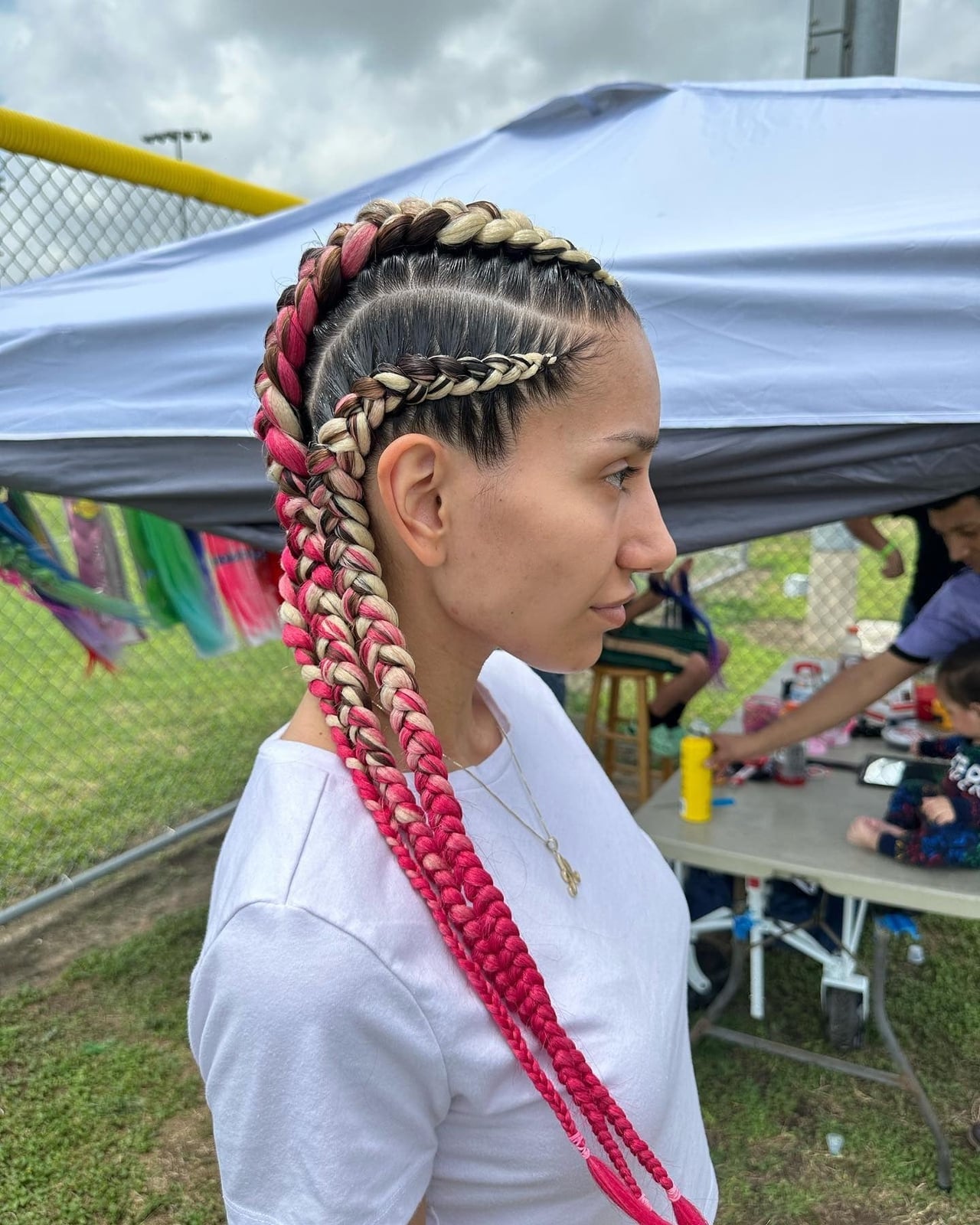 Long Box Braids With Pink Ombre — Trendy Softball Hair