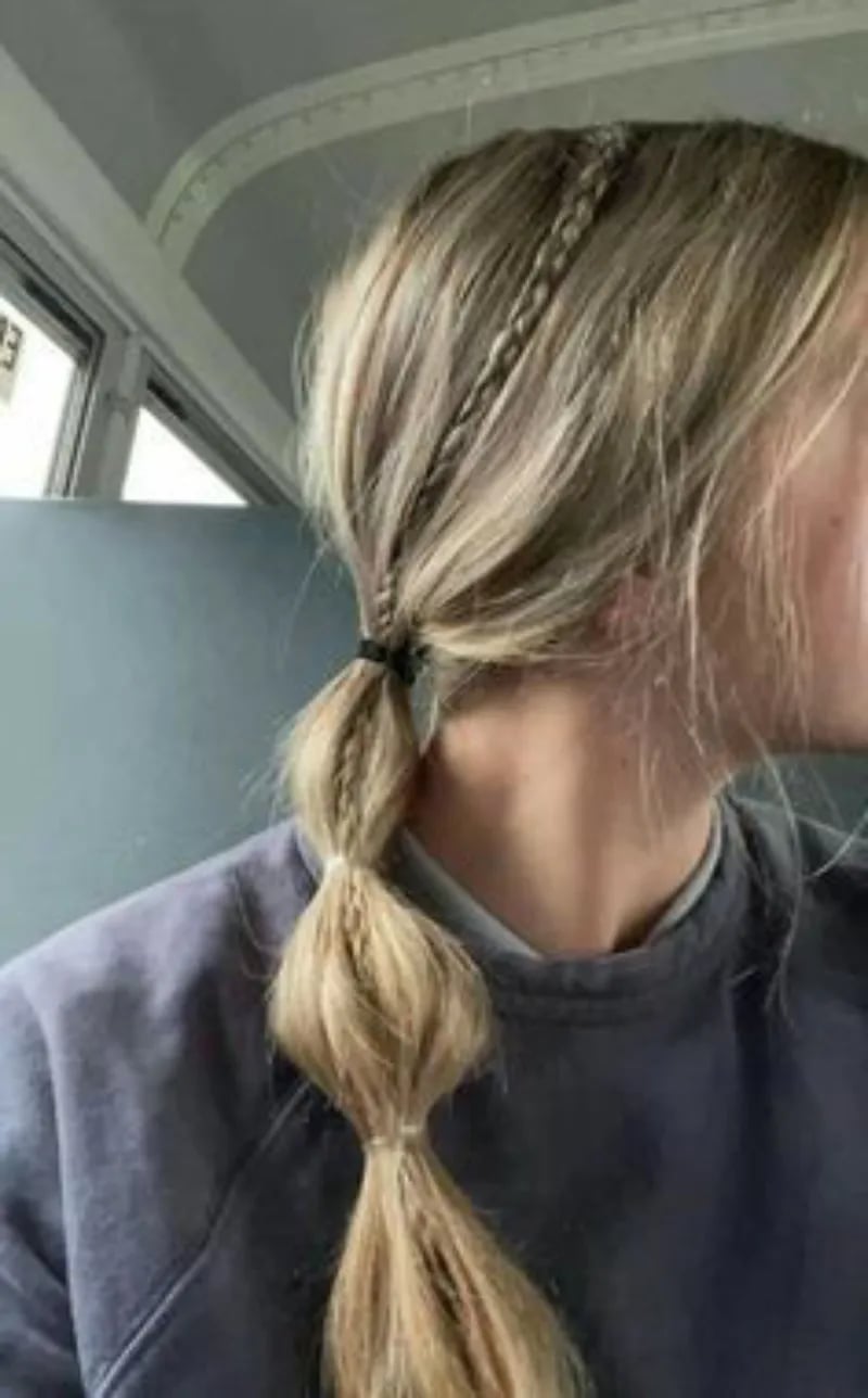 Mid-Back Bubble Ponytail With Small Braids — Trendy Softball Hair
