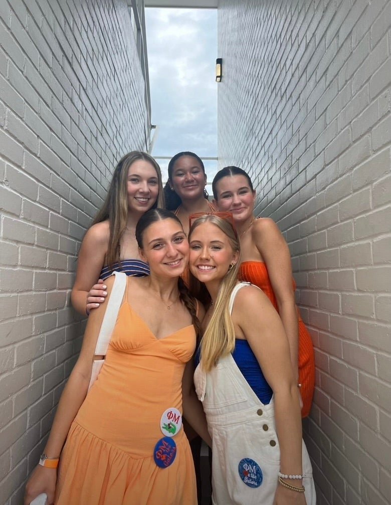 Orange Dress and White Overalls Combo Orange Dress and White Overalls Combo — Trendy Sorority Outfits