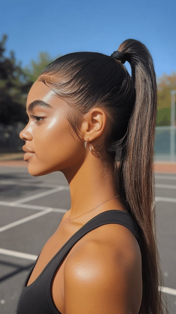 Sleek High Ponytail With Baby Hairs — Trendy Sports Hair