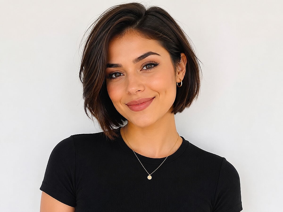Angled Bob Dark Brown Blowout — Trendy Sports Hair