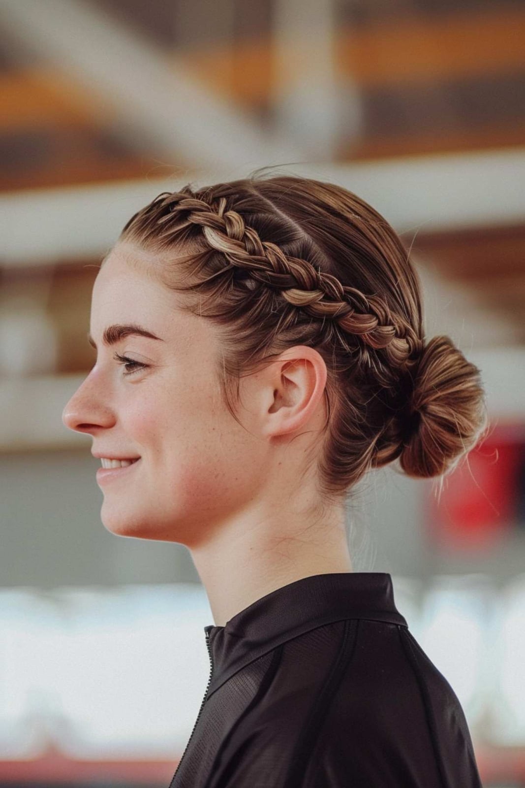 Braided Bun With Light Brown Highlights — Trendy Sports Hair