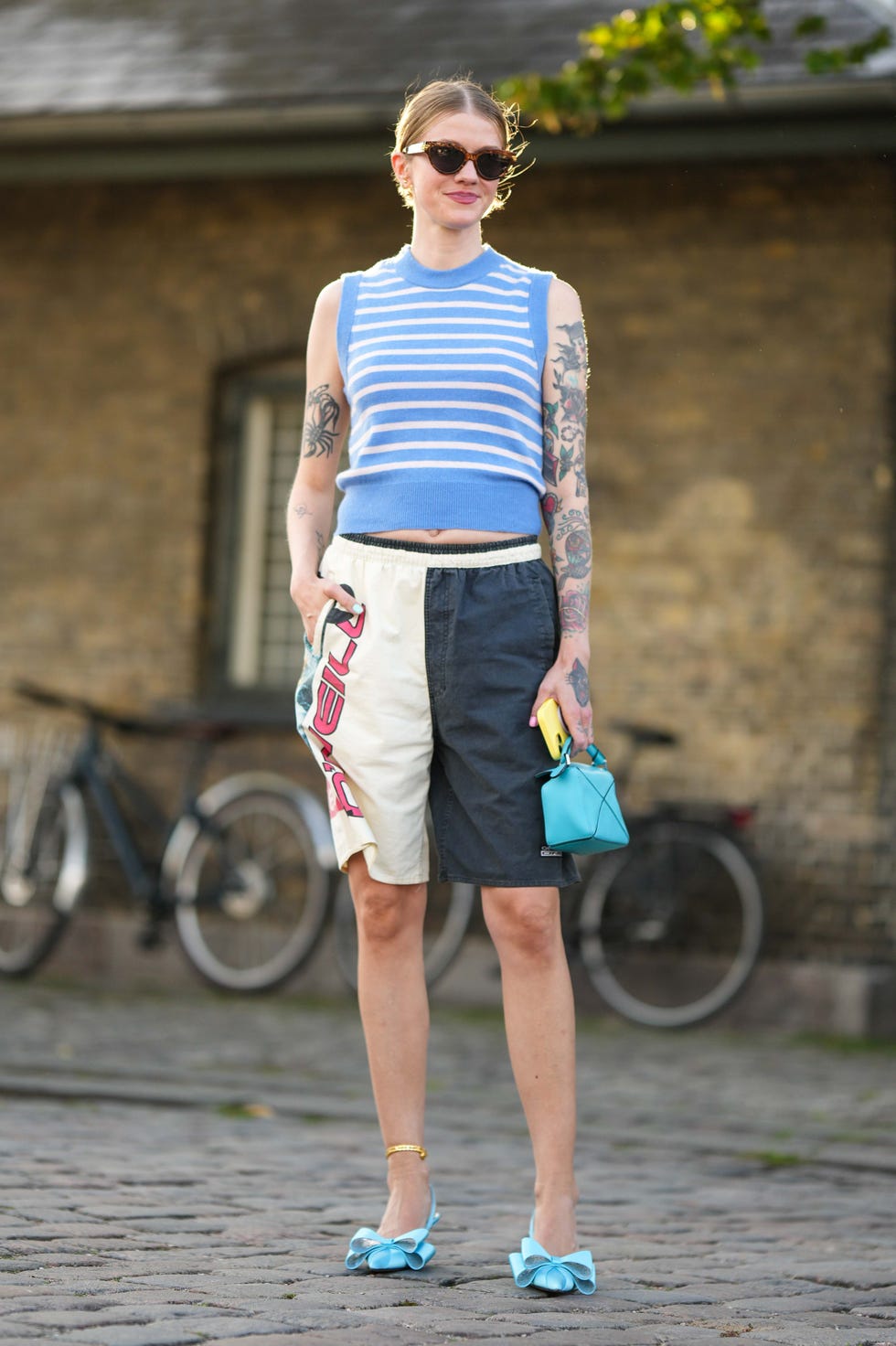 Striped Top With Color-Blocked Shorts — Trendy Sporty Outfits