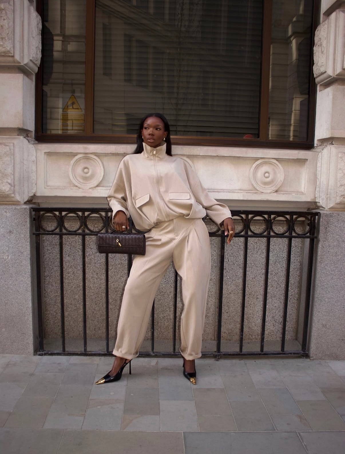 Oversized Tracksuit With Pointed Heels — Trendy Sporty Outfits