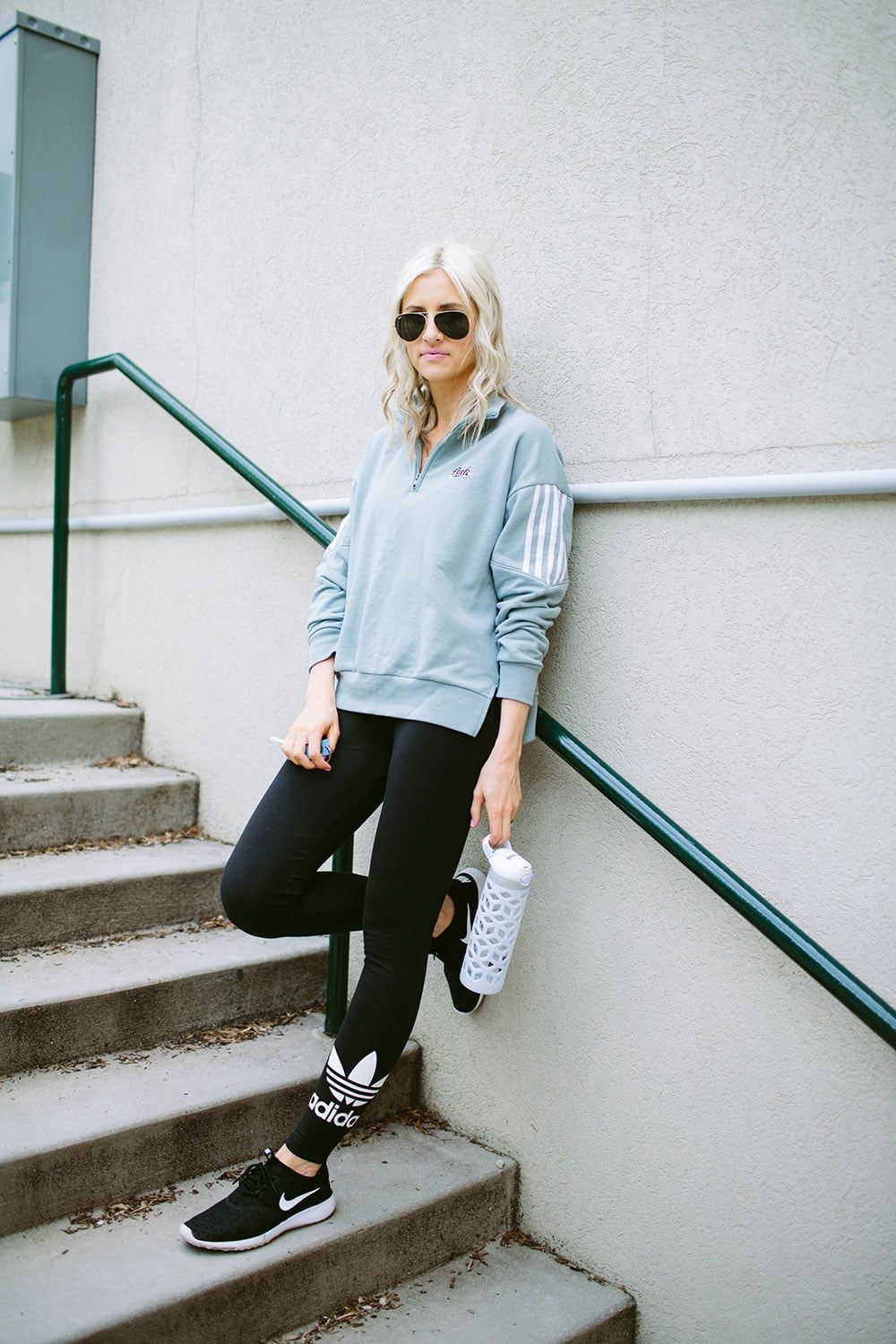 Quarter-Zip Sweatshirt With Logo Leggings — Trendy Sporty Outfits