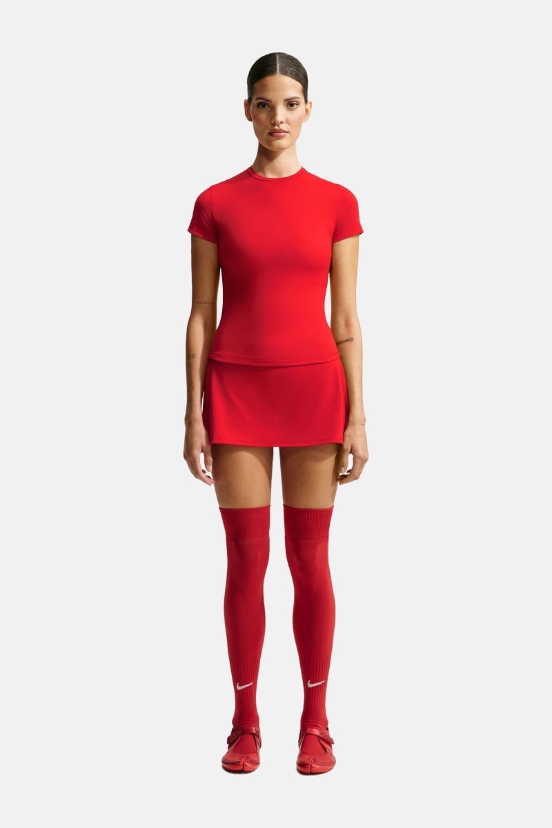 Monochromatic Red Skirt and Socks — Trendy Sporty Outfits