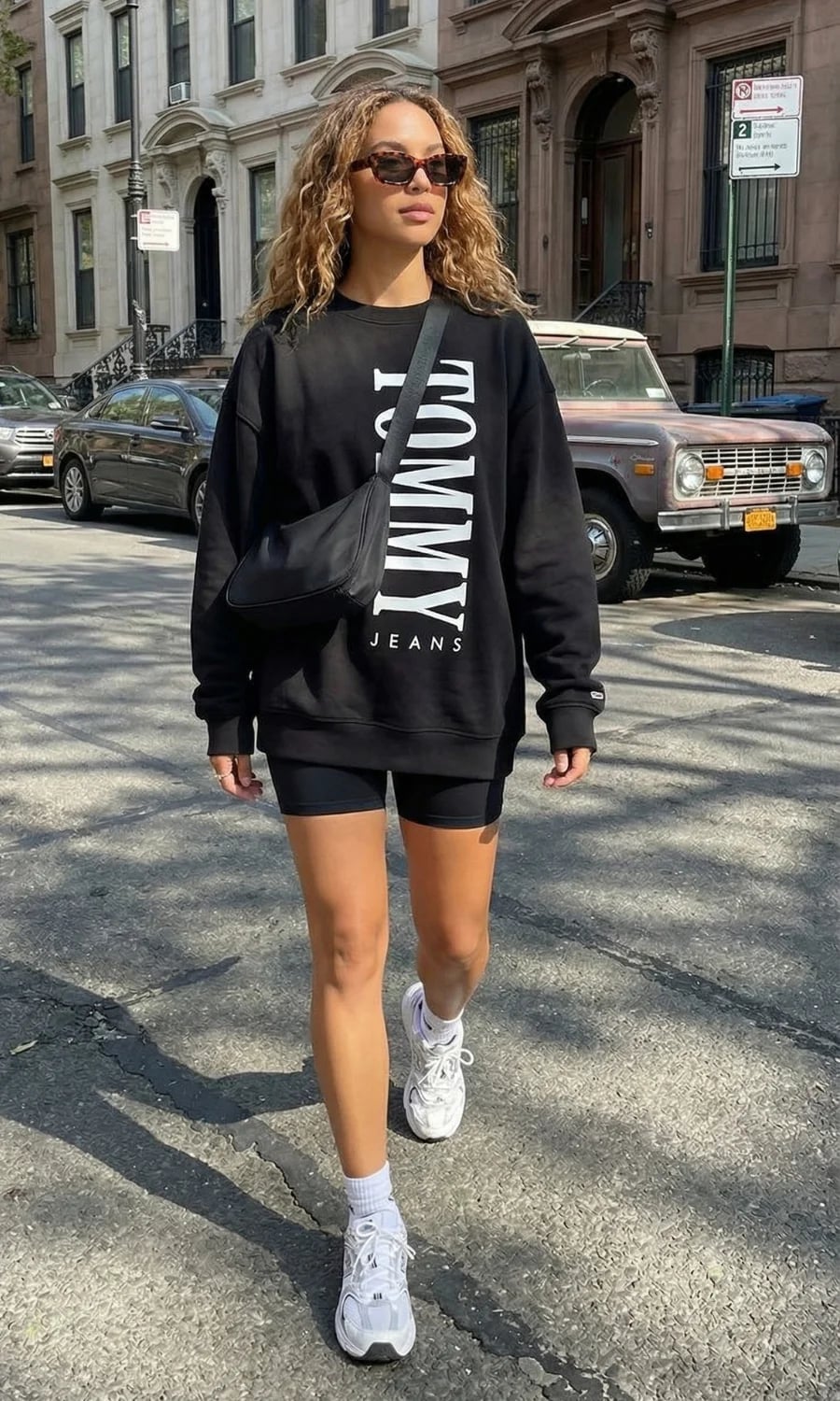 Graphic Sweatshirt With Biker Shorts and Oversized Top — Trendy Sporty Outfits