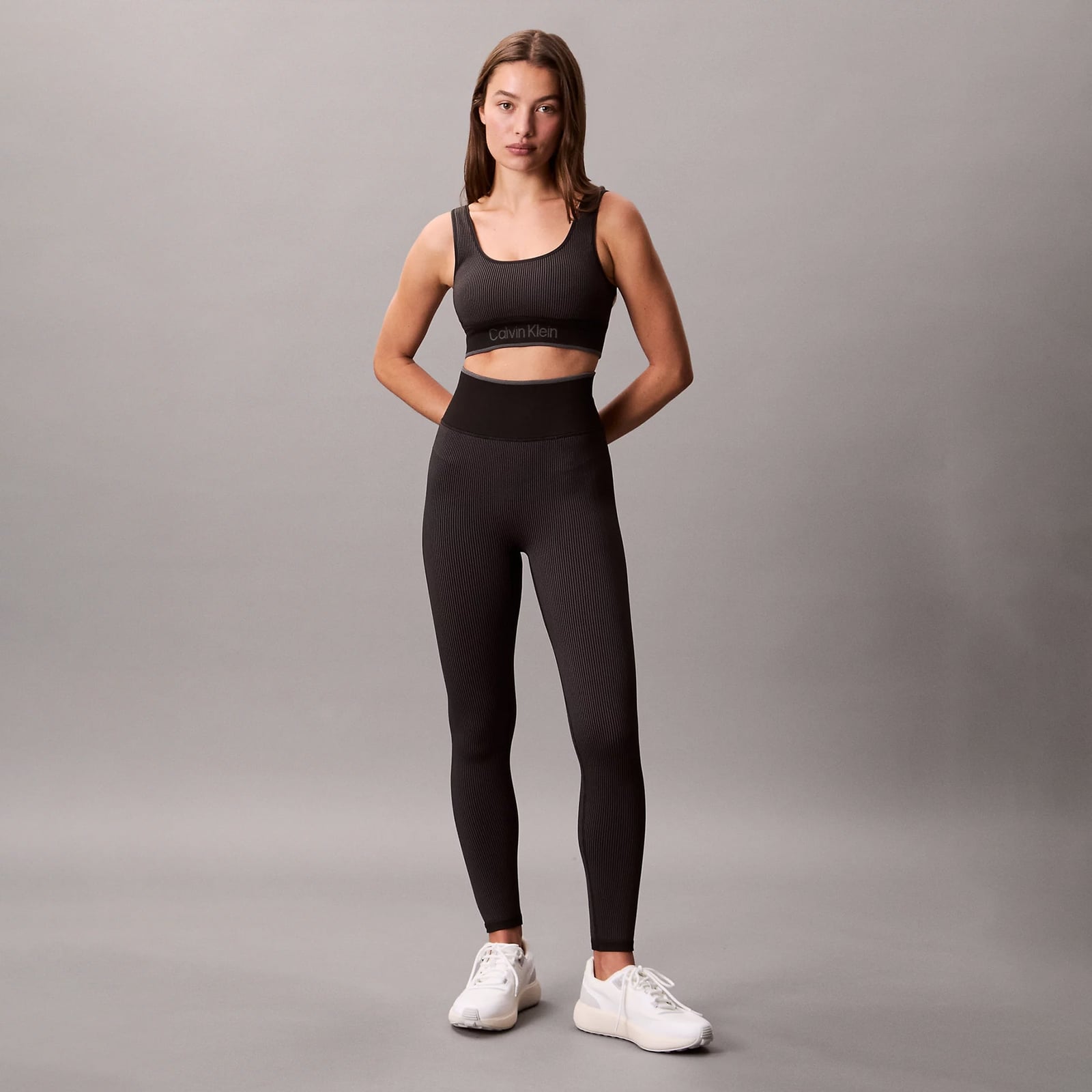 Ribbed Knit Set With Athletic Sneakers — Trendy Sporty Outfits