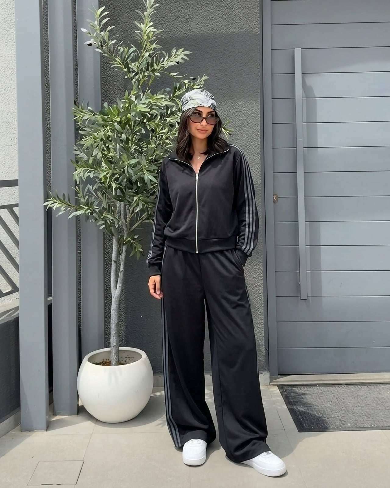 Tracksuit With Headscarf and Sunglasses — Trendy Sporty Outfits