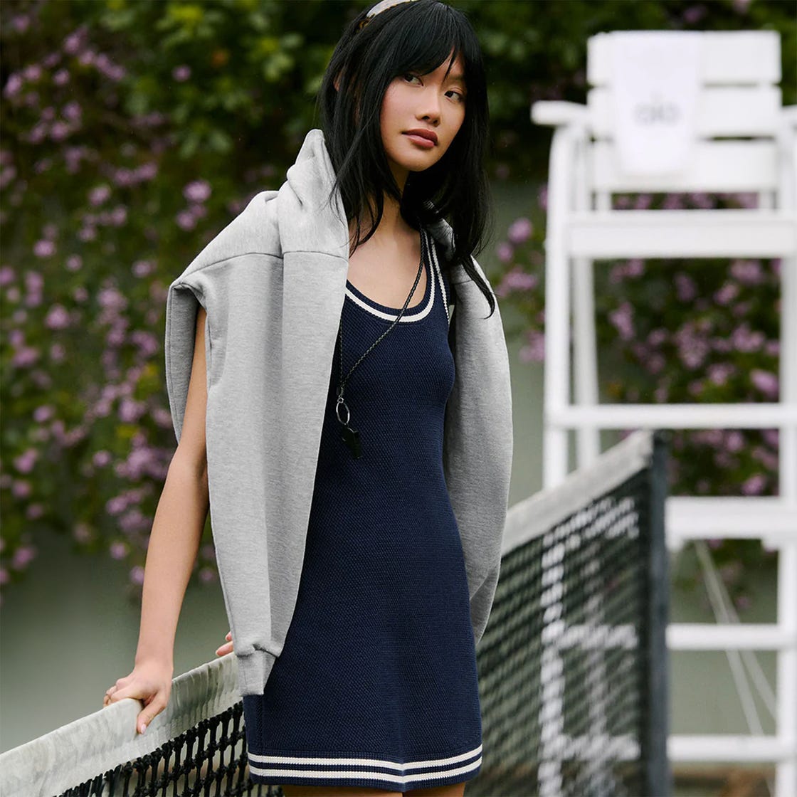 Tennis Dress With Draped Sweatshirt — Trendy Sporty Outfits