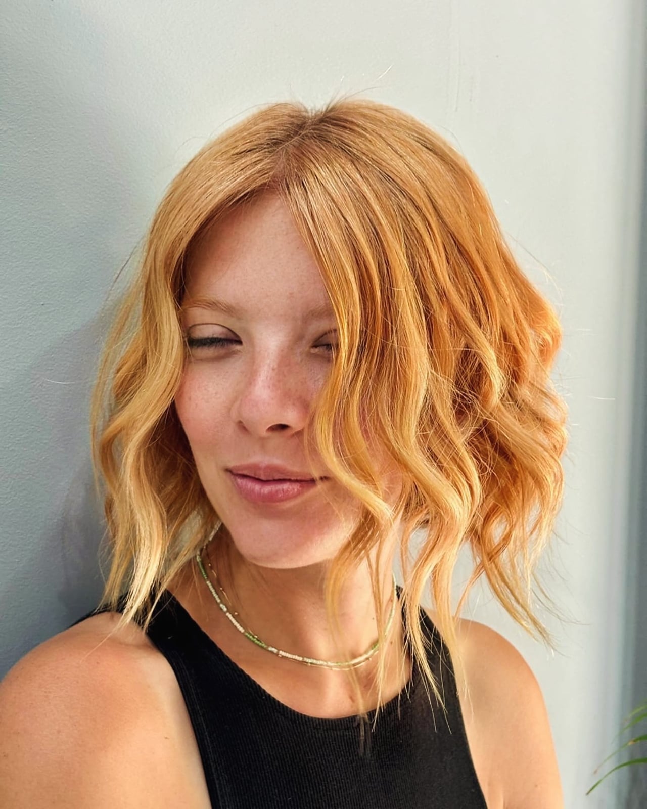 Chin Length Bob In Vibrant Strawberry Blonde — Trendy Strawberry Blonde