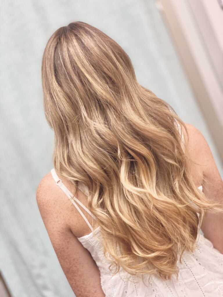 Strawberry Blonde Highlights Mid-Back Blowout — Trendy Strawberry Blonde Hair