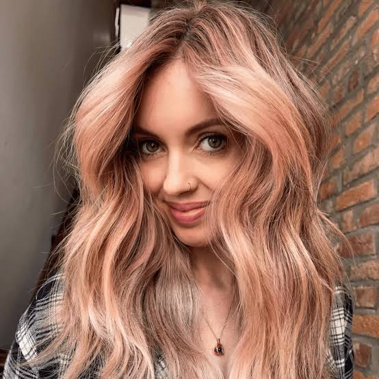Rose Strawberry Blonde Balayage Waves — Trendy Strawberry Blonde Hair