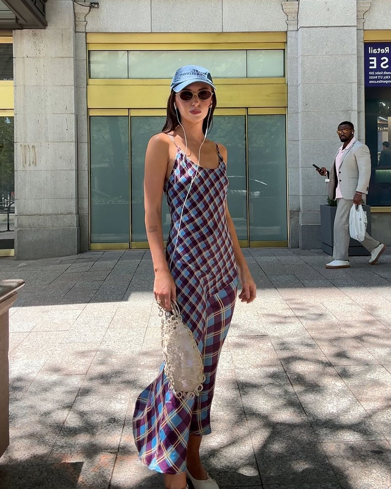 Plaid Satin Slip Maxi Dress Plaid Satin Slip Maxi Dress — Trendy Styling Dress