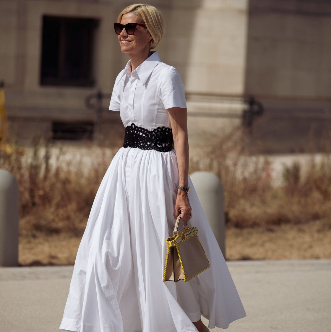 White Cotton Shirt Dress with Black Belt White Cotton Shirt Dress with Black Belt — Trendy Styling Dress