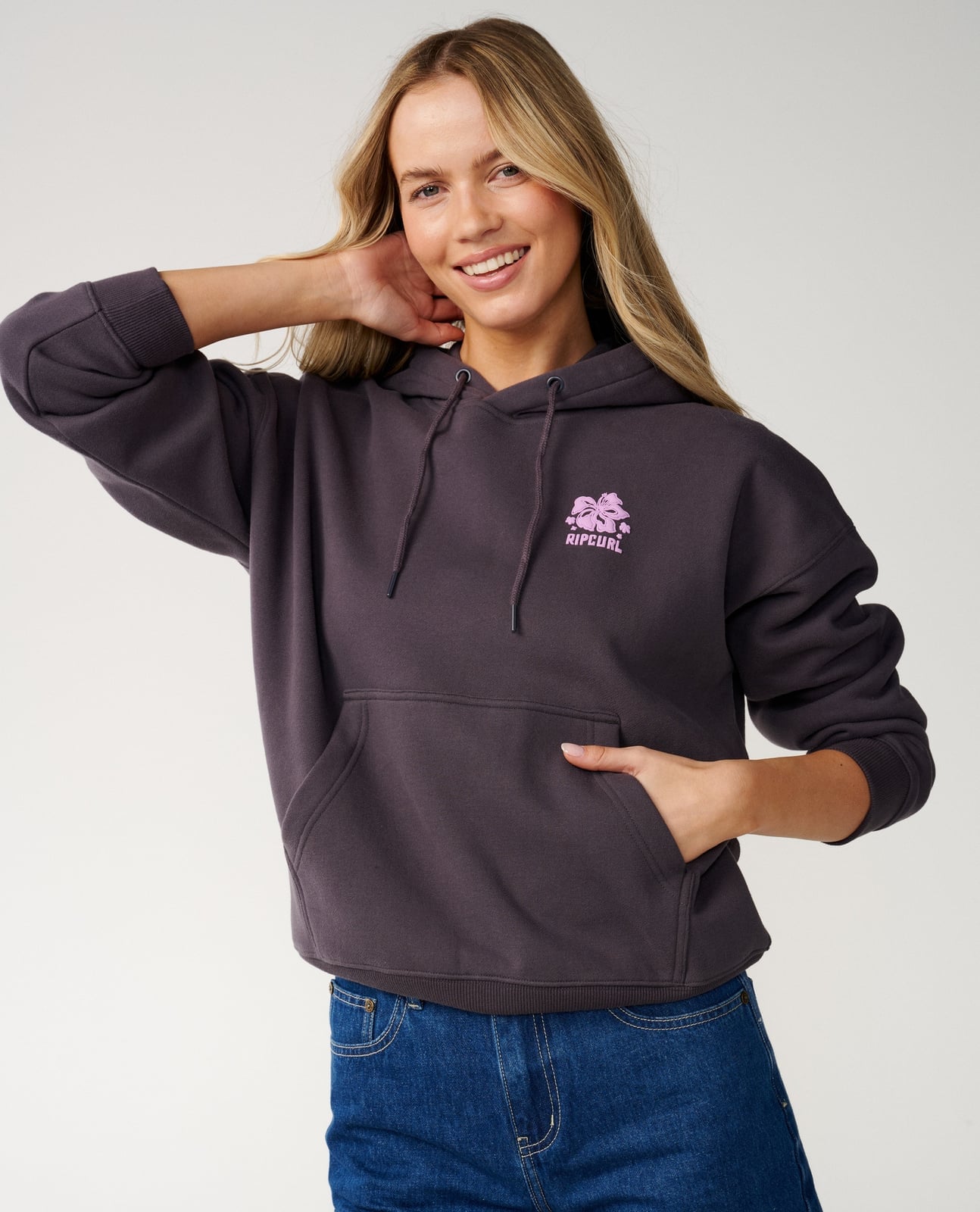 Charcoal Hoodie with Blue Jeans — Trendy Sweatshirt Outfits Women