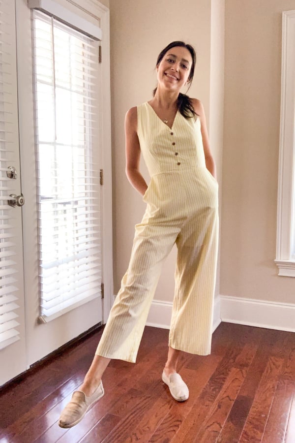 Yellow Striped Culotte Jumpsuit Yellow Striped Culotte Jumpsuit — Trendy Teacher Outfits Elementary
