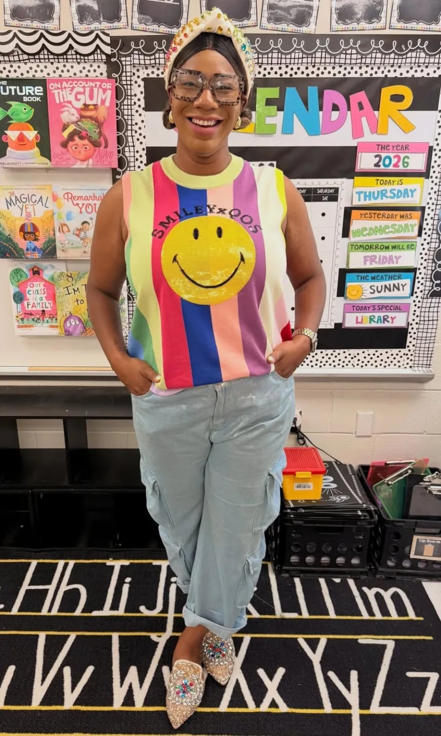 Smiley Face Graphic Top With Cargo Pants Smiley Face Graphic Top With Cargo Pants — Trendy Teacher Outfits Elementary