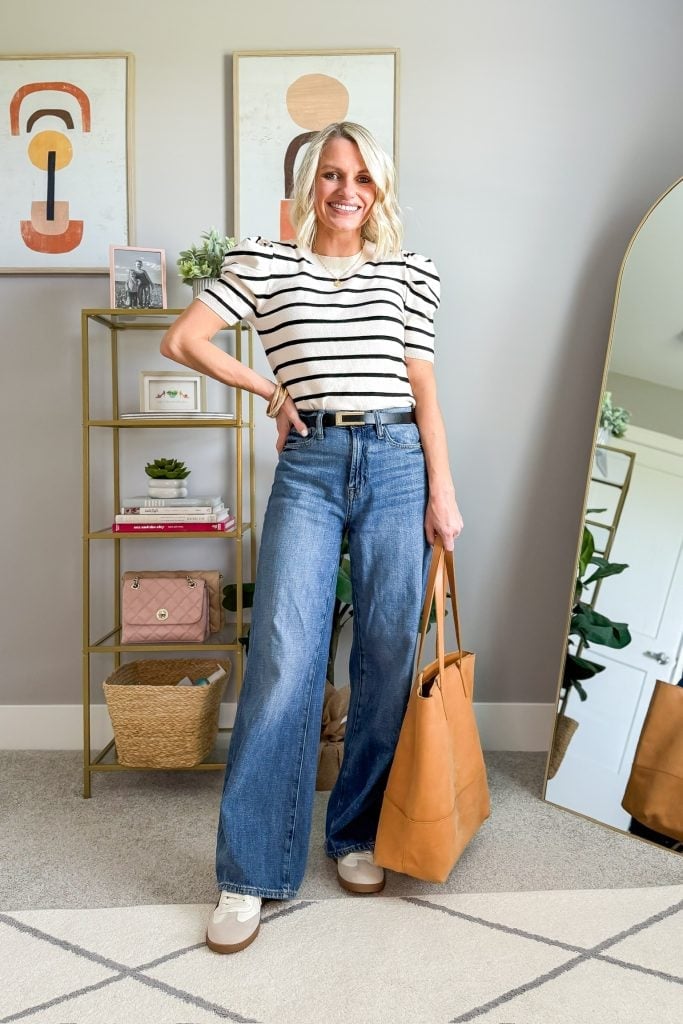 Wide Leg Jeans With Puff Sleeve Top Wide Leg Jeans With Puff Sleeve Top — Trendy Teacher Outfits Elementary