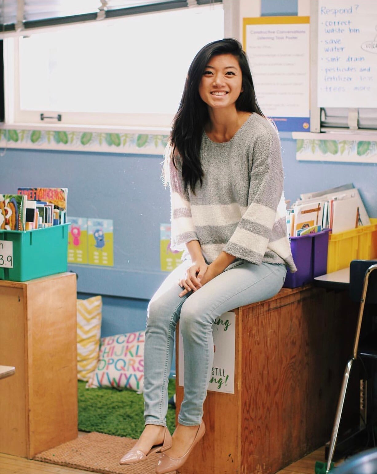 Striped Sweater With Skinny Jeans Striped Sweater With Skinny Jeans — Trendy Teacher Outfits Elementary