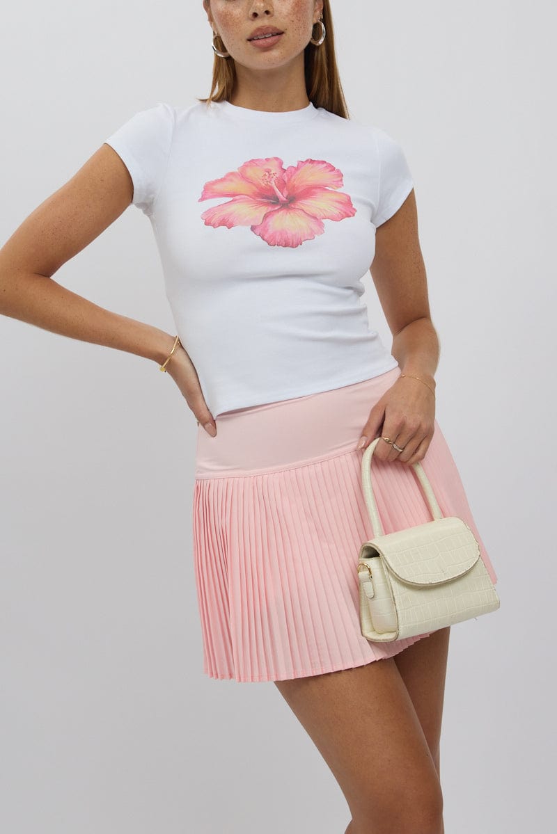 Hibiscus Graphic Tee and Pink Skirt, A-Line Hibiscus Graphic Tee and Pink Skirt, A-Line — Trendy Tennis Skirt Outfits