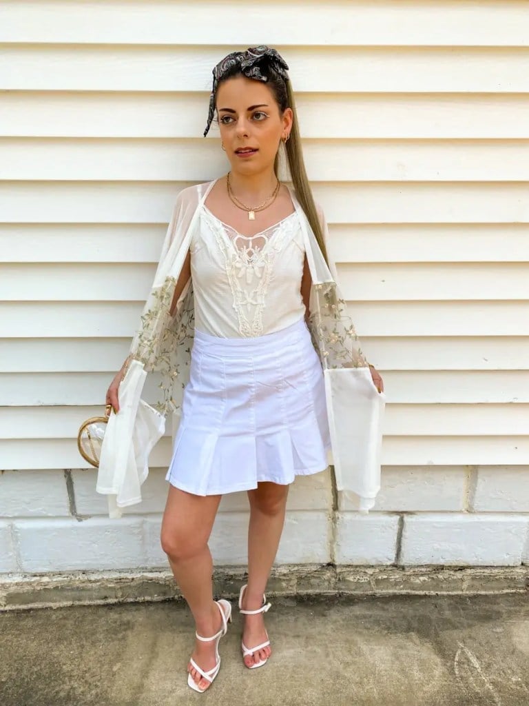 Gold Embellished Kimono with Pleated Skirt Gold Embellished Kimono with Pleated Skirt — Trendy Tennis Skirt Outfits