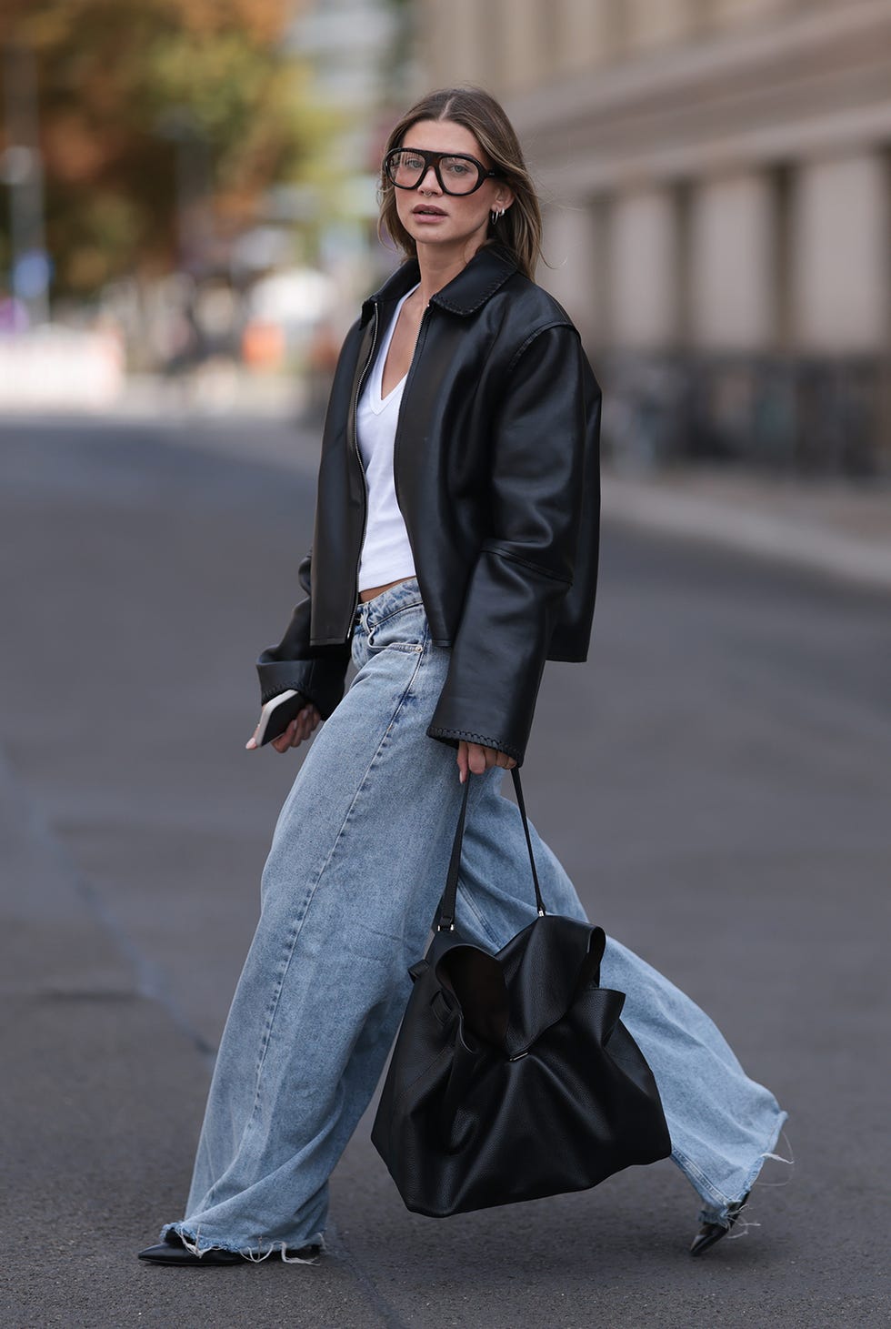 Ultra Wide Leg Denim with a Leather Jacket Ultra Wide Leg Denim with a Leather Jacket — Trendy Tomboy Outfits