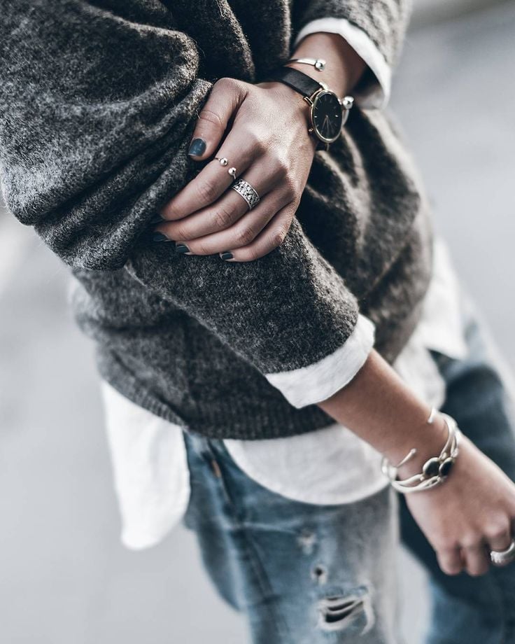 Layered Knit Sweater Over a Collared Shirt with Distressed Jeans Layered Knit Sweater Over a Collared Shirt with Distressed Jeans — Trendy Tomboy Outfits