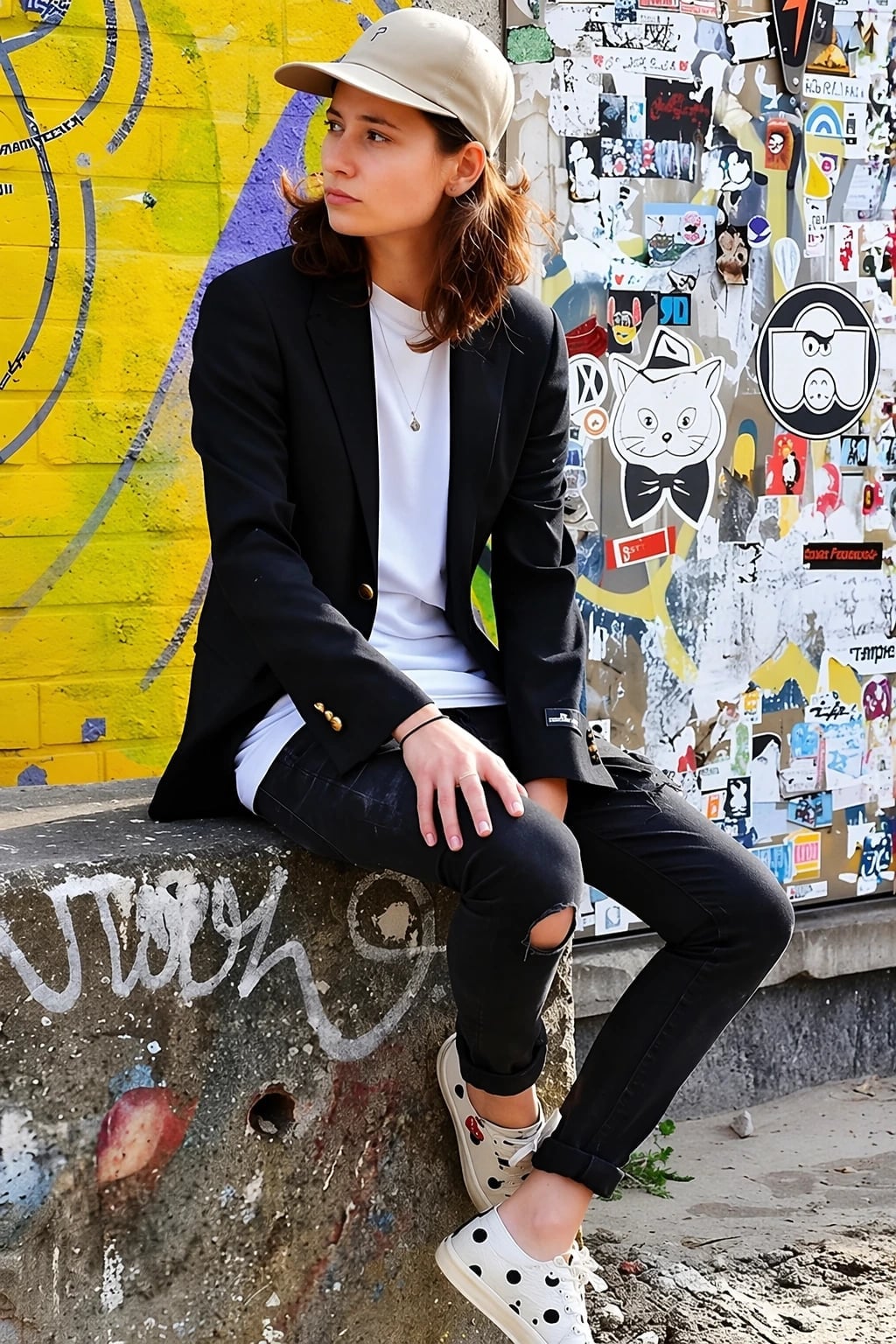Oversized Blazer with Ripped Jeans and Polka Dot Sneakers Oversized Blazer with Ripped Jeans and Polka Dot Sneakers — Trendy Tomboy Outfits