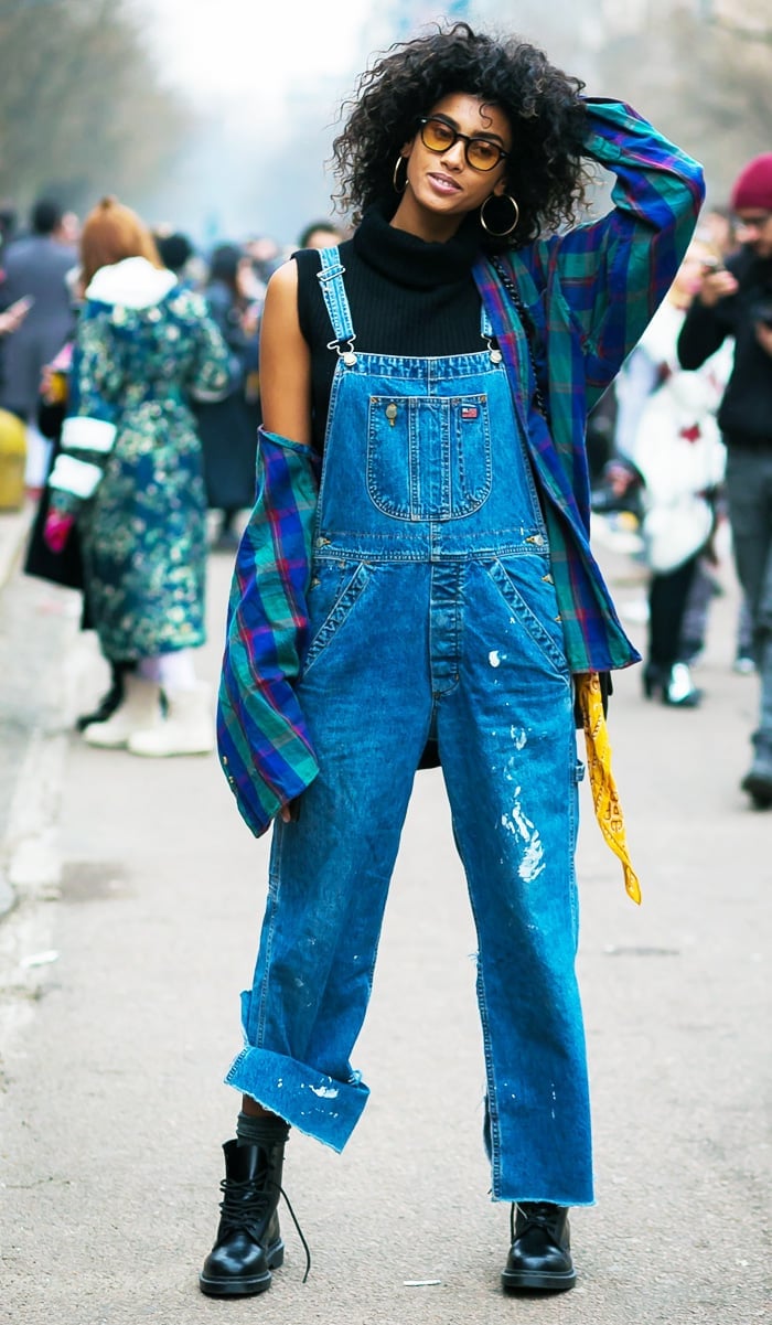 Paint-splattered Overalls with Combat Boots and Bandana Paint-splattered Overalls with Combat Boots and Bandana — Trendy Tomboy Outfits