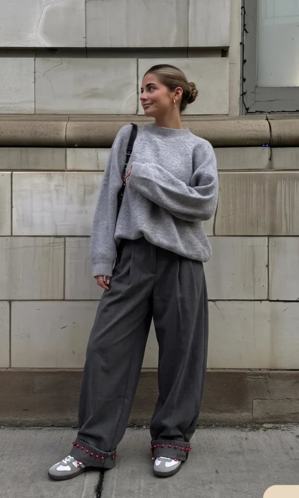 Oversized Gray Sweater with Charcoal Wide-Leg Trousers Oversized Gray Sweater with Charcoal Wide-Leg Trousers — Trendy Tomboy Outfits