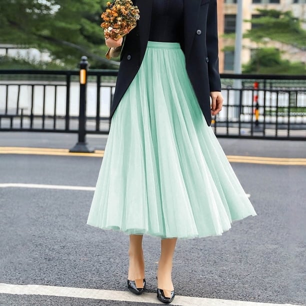 Mint Green Tulle Skirt With Black Blazer — Trendy Tulle Skirt Outfits
