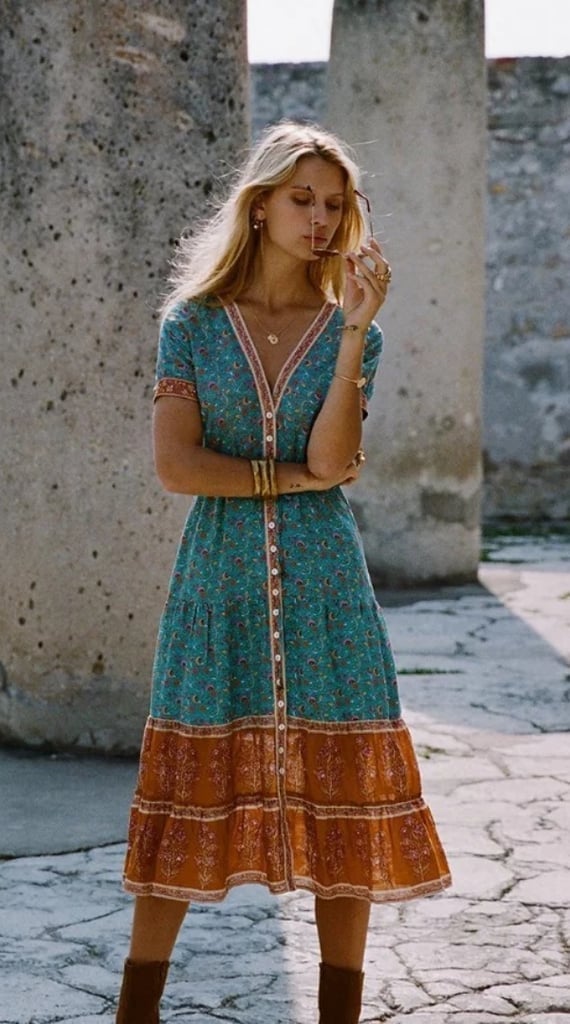 Teal and Orange Floral Print Button-Down Midi Dress Teal and Orange Floral Print Button-Down Midi Dress — Trendy Turquoise Dress